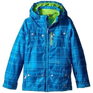Spyder Girls Evar Ski Jacket Size 12 Riviera Checkered Plaid Print/Green Flash